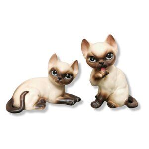 MID-CENTURY MODERN VINTAGE Ceramic Made In Japan Siamese Cat Pair